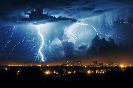 城市上空的雷电背景图片