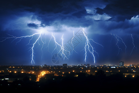 雷电雷雨天气夜晚危险的雷电背景