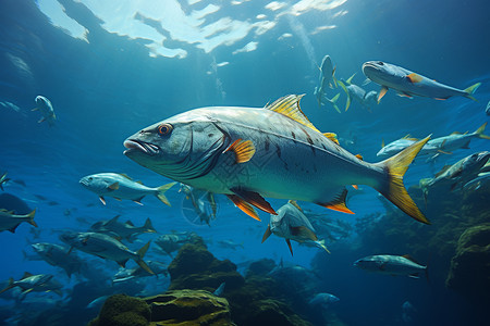 鳟鱼米勒海洋里游动的鱼群背景