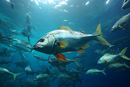 海洋中的鱼群图片
