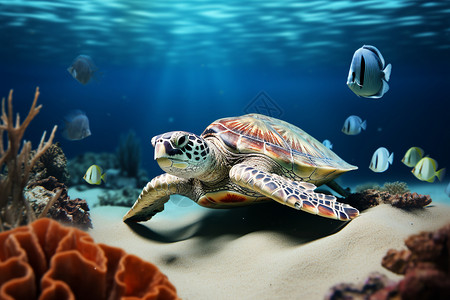 安第斯动物群海底爬行的海龟背景