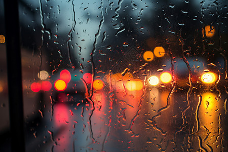 下雨淋湿雨水淋湿的车窗背景
