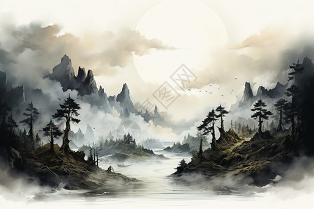山湖梦幻之景背景图片