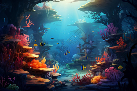 海洋生物的插画背景图片