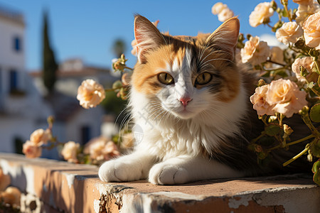 阳台的猫阳台上晒太阳的猫背景