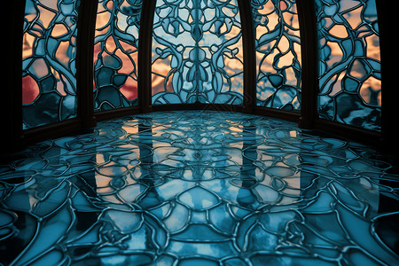 华丽大厅华丽彩色玻璃窗设计图片