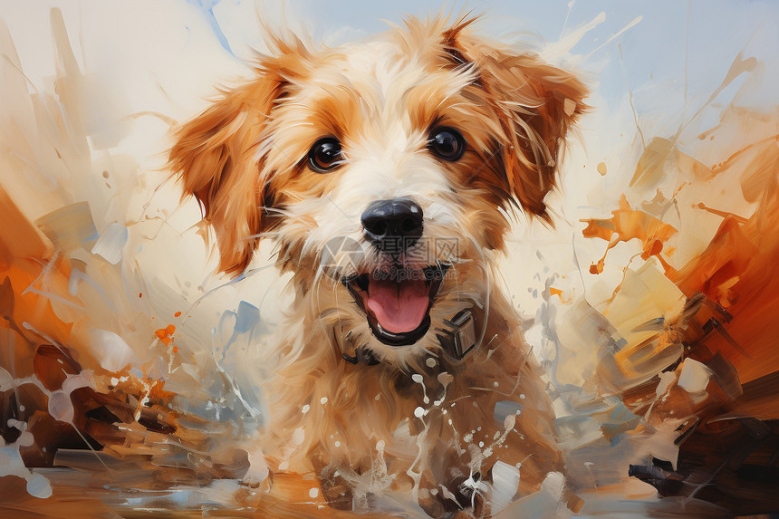 水中玩耍的幸福小狗图片