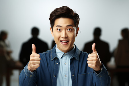拇指标志英俊的亚洲男孩背景