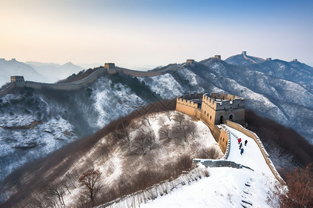 冰雪中的长城背景图片