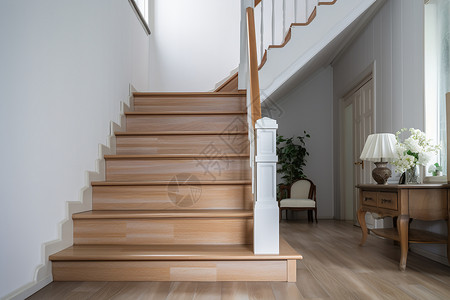 钢木楼梯房间里的木楼梯背景