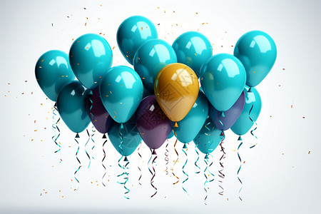 五颜六色彩带彩色漂浮的气球插画