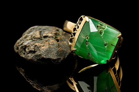 山川绿宝石戒指镶嵌绿宝石的精致首饰背景