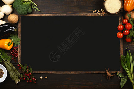 蔬菜包裹的黑板背景图片