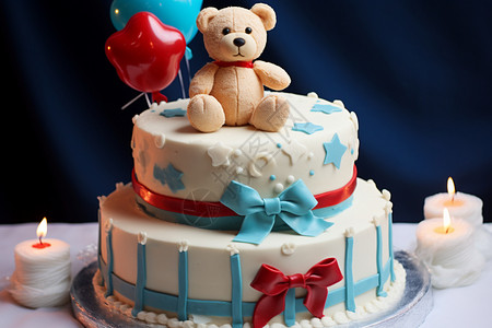 双层生日蛋糕可爱的双层小熊蛋糕背景