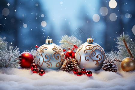 精致花纹装饰精致的圣诞树装饰球设计图片