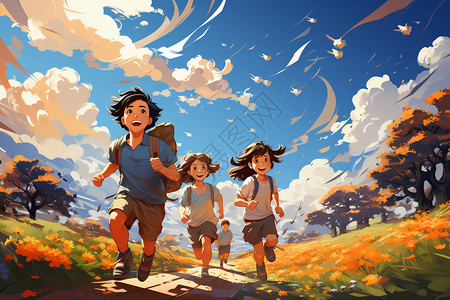 欢乐跑步的孩子们背景图片