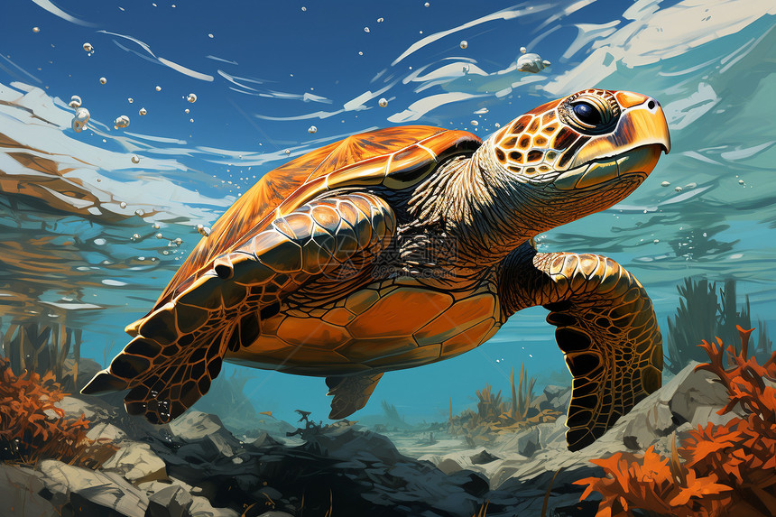漂亮的海底乌龟图片