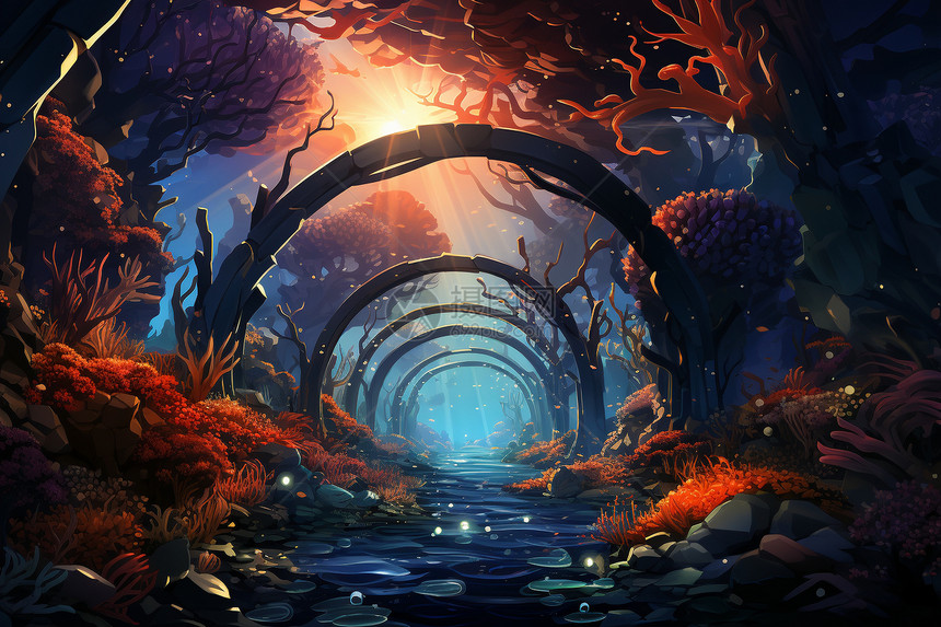 水下光影隧道图片