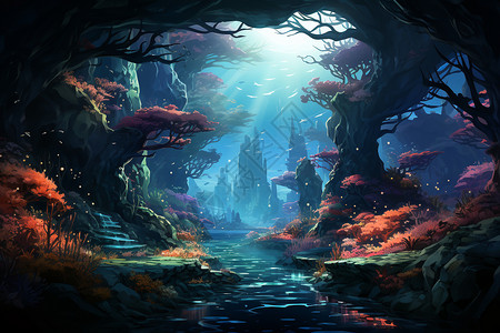 明亮的海底森林插画