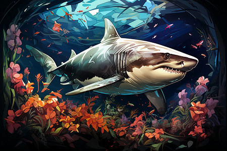海洋深处的鲨鱼背景图片
