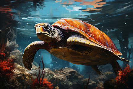 水下游泳的海龟背景图片
