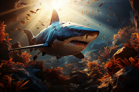 海洋里的大鲨鱼背景图片
