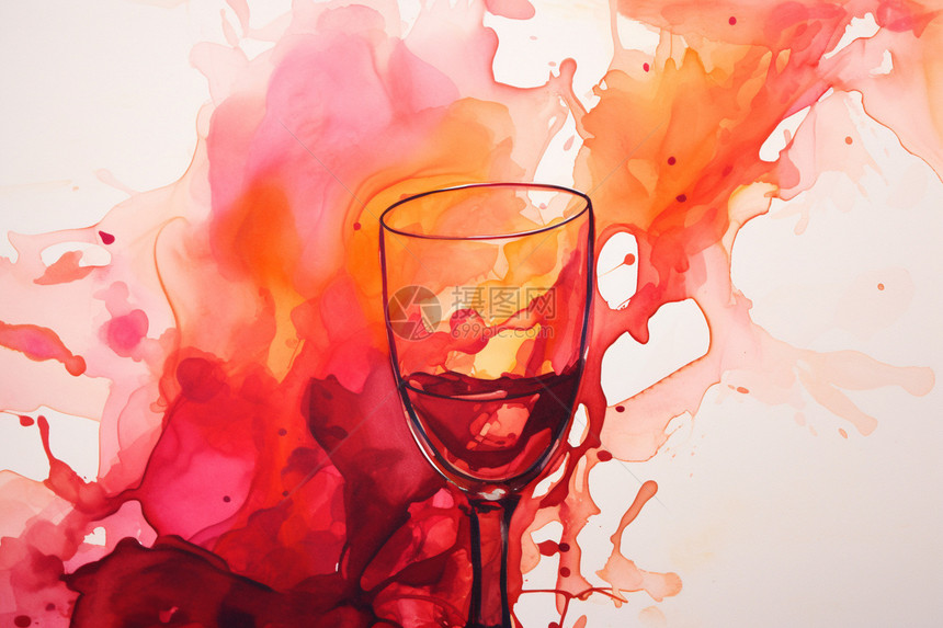 抽象派飞溅的红酒插图图片