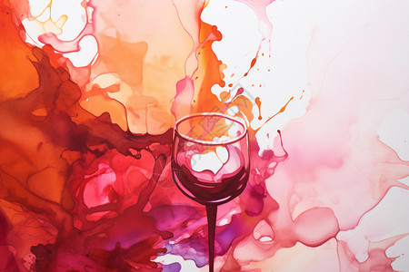 液体高脚杯创意飞溅的红酒水彩插图插画