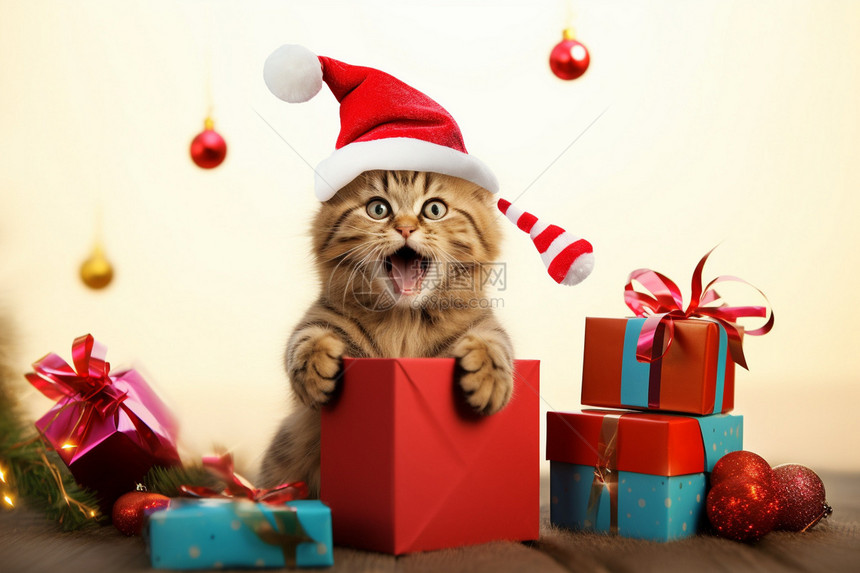 庆祝圣诞节的可爱猫咪图片