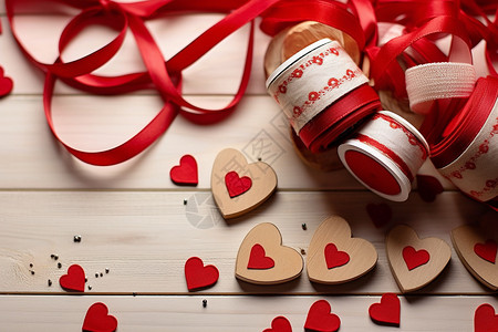 爱心瓶浪漫的红色丝带背景