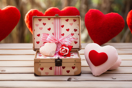 小熊玩偶和礼盒浪漫的木质礼盒背景