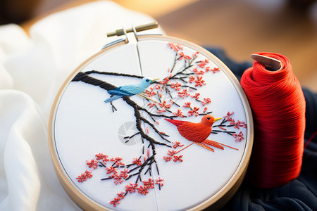 刺绣鸟素材精致的手工刺绣背景