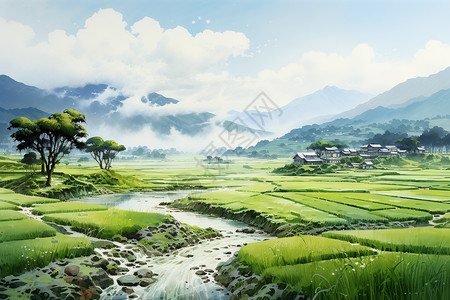 美丽的乡村稻田图片