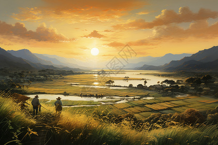日落的田野背景图片