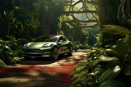茂密绿色森林汽车的森林冒险设计图片