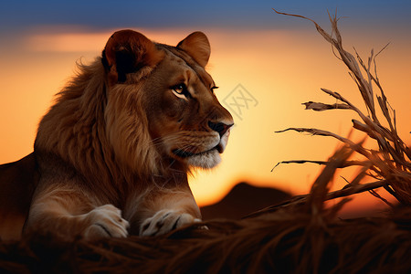 日落孤傲的狮子图片