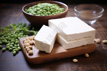 豆腐美食砧板上的豆制品背景