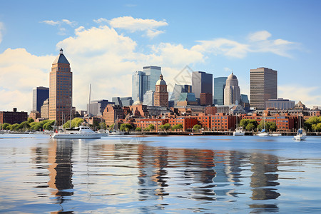 波士顿城市清晨港口的建筑背景