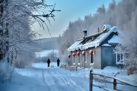 冬季寒冷的农舍图片