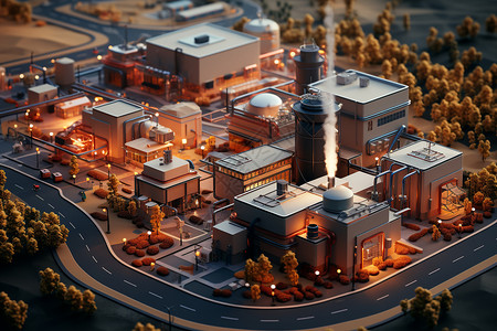 夜晚的小镇夜晚核能技术工厂设计图片