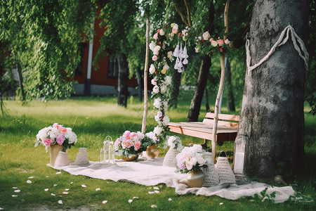 户外宴会浪漫的草坪婚礼背景