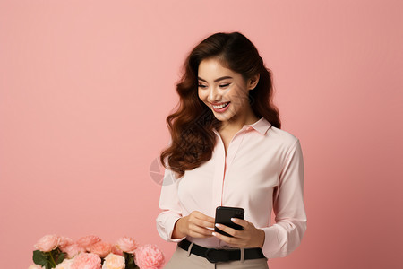 玩手机的快乐女性背景图片
