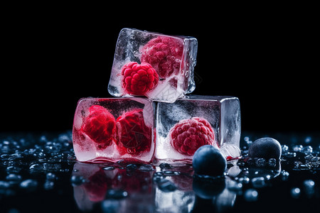 冰块中的新鲜水果图片