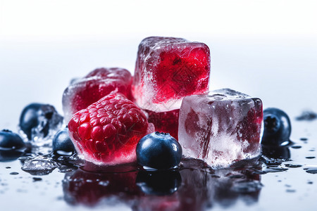 冰块冻住的水果高清图片
