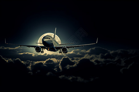 夜晚飞机月下的飞机之旅设计图片