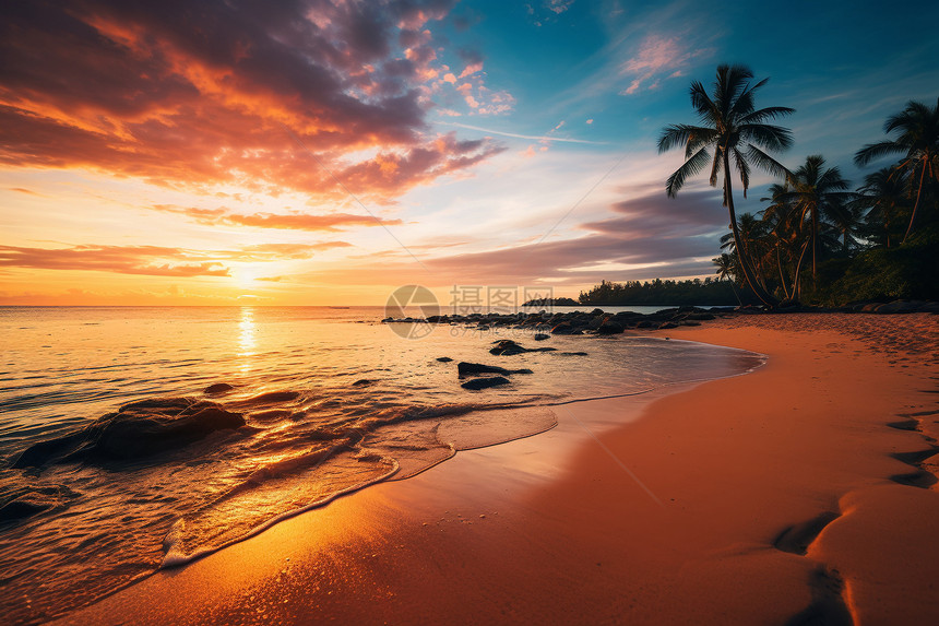美丽日落的沙滩图片