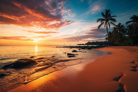 美丽日落的沙滩图片