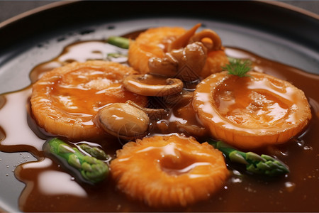 美味的红烧鲍鱼芦笋图片