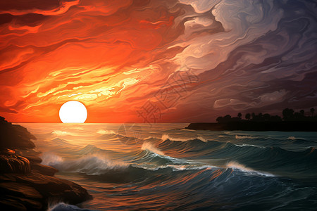 太阳落山的海洋背景图片