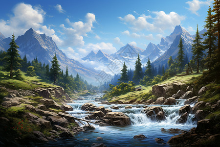 山涧溪流美景图片